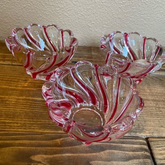 1980’s Vintage Peppermint Crystal Swirl Decorative Bowls Candle Holders Etc - Picture 1 of 15